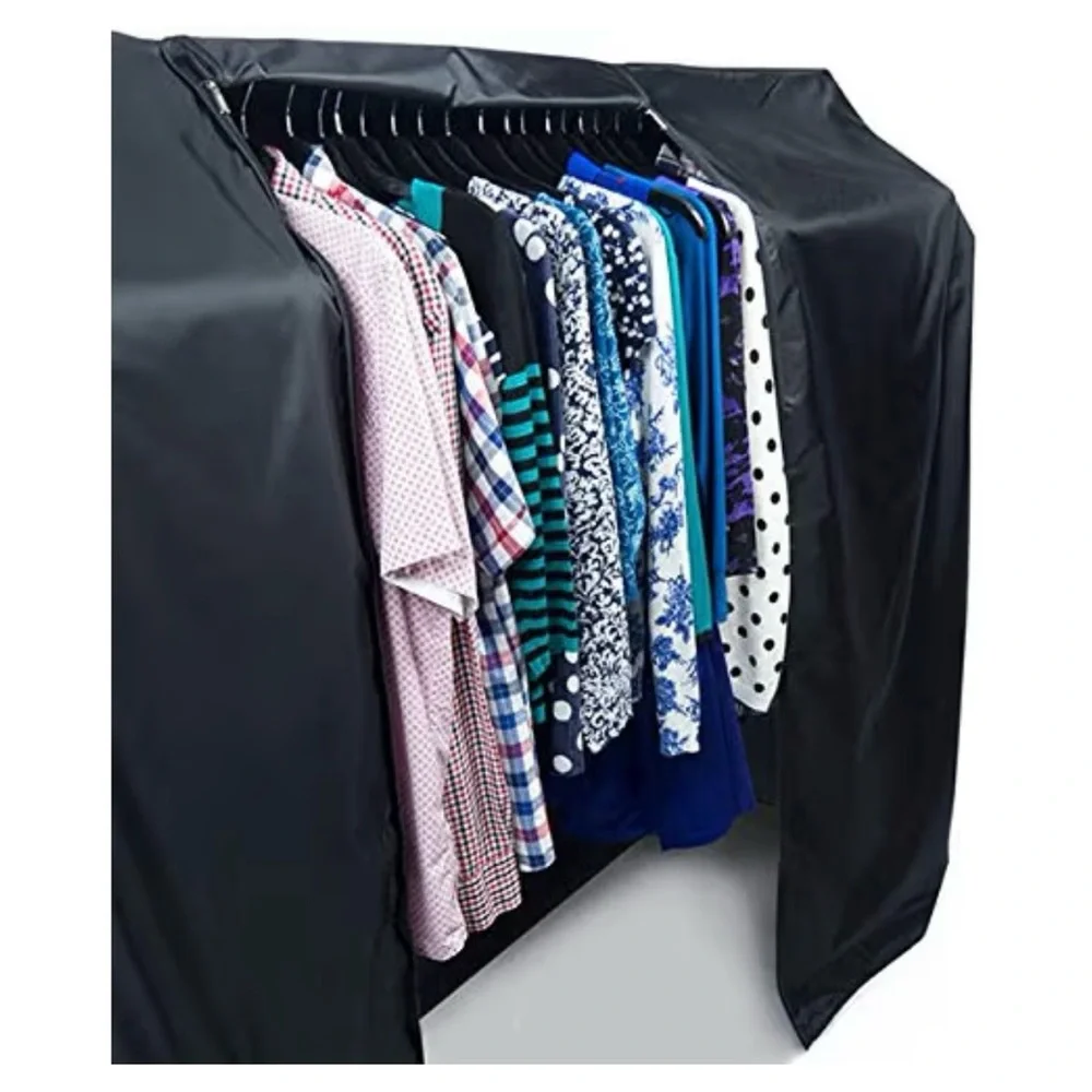 6 ft Large Black Clothes Rack Cover with Zippers